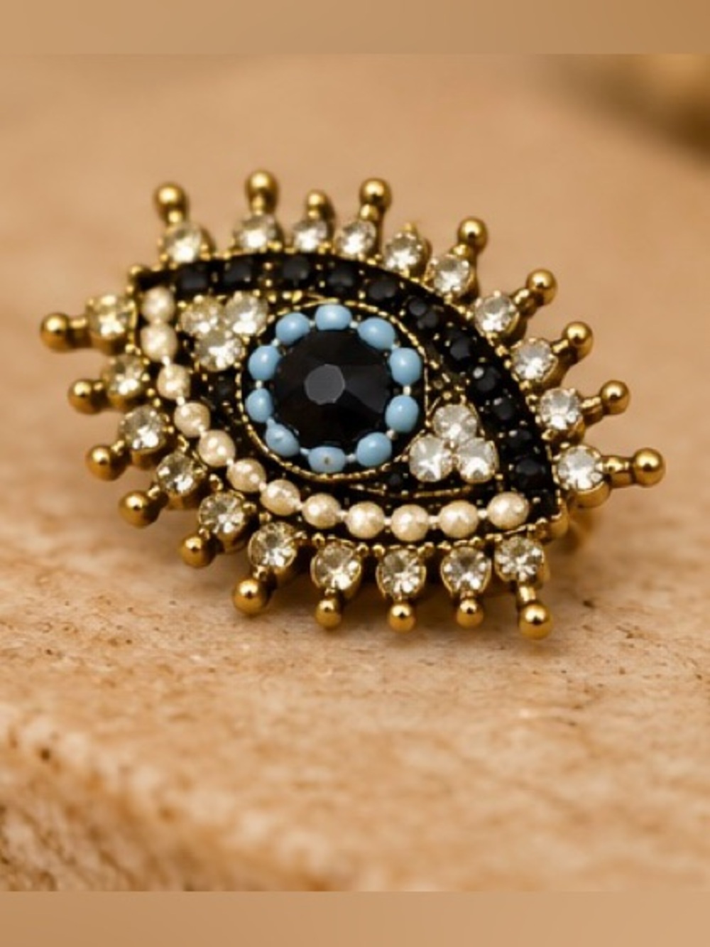 Evil Eye Crystal Statement Brooch Rhinestone Pearl Beaded Eye Pin Fifi’Closet